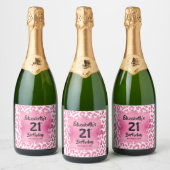 Hot-roze luipaard afdrukken 21ste verjaardag, spec sparkling wijnetiket (Flessen)