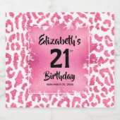 Hot-roze luipaard afdrukken 21ste verjaardag, spec sparkling wijnetiket (Enkel label)