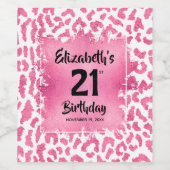 Hot-roze luipaard afdrukken 21ste verjaardag, spec wijn etiket (Enkel label)