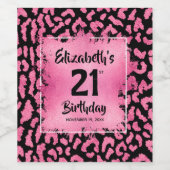 Hot-roze luipaard afdrukken 21ste verjaardag, spec wijn etiket (Enkel label)