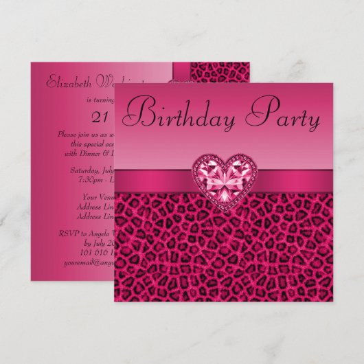 Hot-roze luipaard afdrukken en winkelwagentje Birt Kaart (Voorkant / Achterkant)