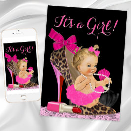 Hot roze luipaard hoge hak schoen Baby shower Kaart