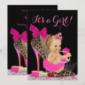 Hot roze luipaard hoge hak schoen Baby shower Kaart (Voorkant / Achterkant)