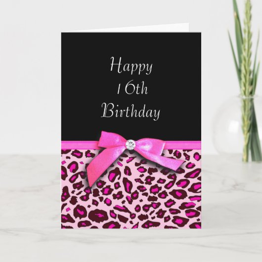 Hot roze luipaard print Happy Sweet 16th Birthday Kaart (Voorkant)