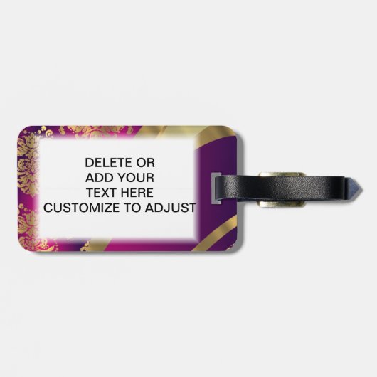 Hot-roze magenta & gouddemask bagagelabel (Achterkant horizontaal)