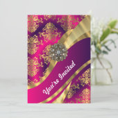 Hot-roze magenta & gouddemask kaart (Staand voorkant)
