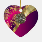 Hot-roze magenta & gouddemask keramisch ornament (Achterkant)