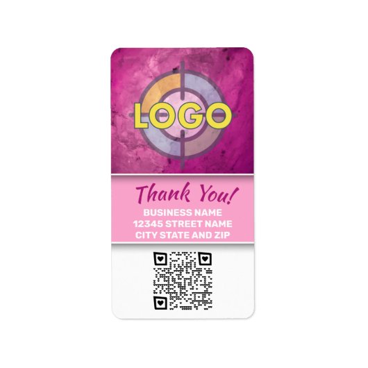 Hot Roze Magenta Marmeren Tekst QR Code Sjabloon Etiket (Voorkant)