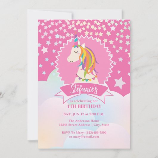 Hot roze magische regenboog eenhoorn meisje verjaa kaart (Voorkant)