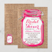 Hot-roze Mason Jar Bridal Shower-uitnodigingen Kaart (Voorkant / Achterkant)
