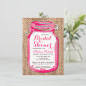 Hot-roze Mason Jar Bridal Shower-uitnodigingen Kaart (Staand voorkant)