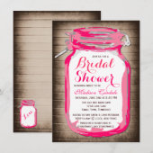 Hot-roze Mason Jar Bridal Shower-uitnodigingen Kaart (Voorkant / Achterkant)