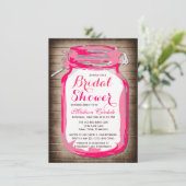 Hot-roze Mason Jar Bridal Shower-uitnodigingen Kaart (Staand voorkant)