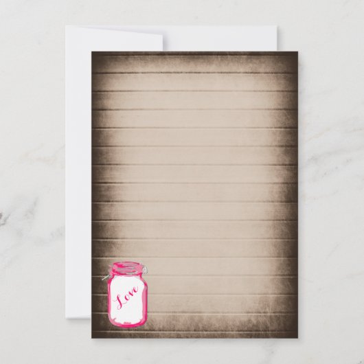 Hot-roze Mason Jar Bridal Shower-uitnodigingen Kaart (Achterkant)