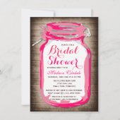 Hot-roze Mason Jar Bridal Shower-uitnodigingen Kaart (Voorkant)