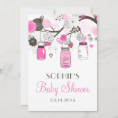 Hot-roze Mason Jars Floral Baby Shower-uitnodiging Kaart (Voorkant)