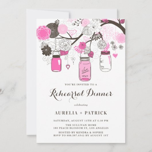 Hot roze Mason Jars repetitie diner Kaart (Voorkant)