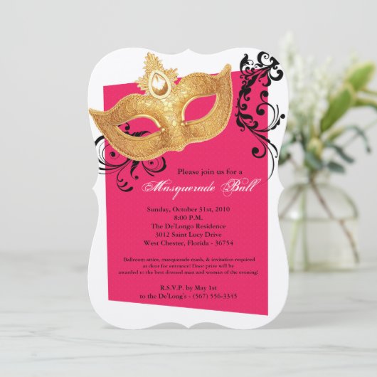 Hot-roze Masquerade ballmasker Costume Halloween Kaart (Staand voorkant)