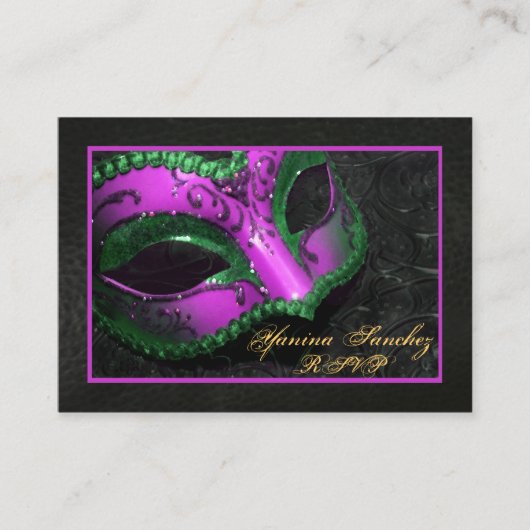 Hot-roze Masquerade RSVP-Visitekaartjes Informatiekaartje (Voorkant)