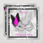Hot-roze Masquerade Sweet 16-partijenmasker Silver Kaart (Voorkant / Achterkant)