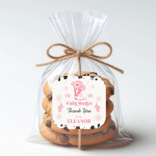 Hot Roze Meisjes Eerste Rodeo 1e Verjaardag Bedank Vierkante Sticker