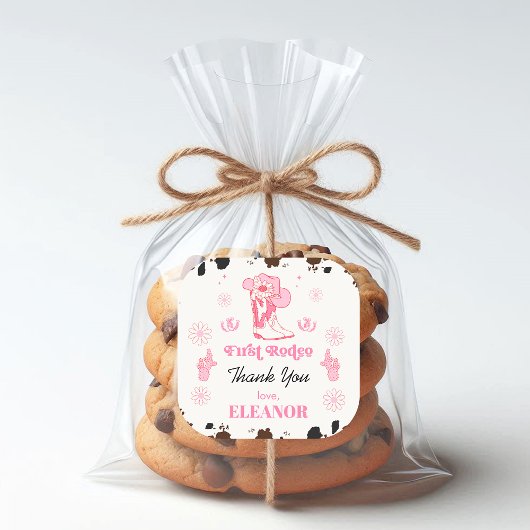 Hot Roze Meisjes Eerste Rodeo 1e Verjaardag Bedank Vierkante Sticker