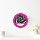 Hot-roze meisjes Zebra wandklok met naam (Huis)