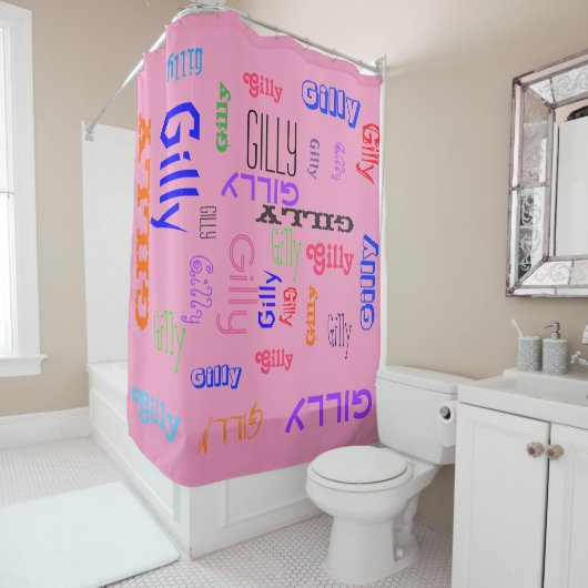 Hot roze meisjesnaam collage  douchegordijn (In situ)