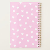 Hot-roze met Cute White Hearts Pattern - Monogram Planner (Achterkant)