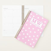 Hot-roze met Cute White Hearts Pattern - Monogram Planner (Display)