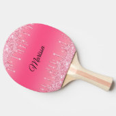 Hot-roze met mousserende zilverglitterschijven tafeltennisbatje (Zijkant)