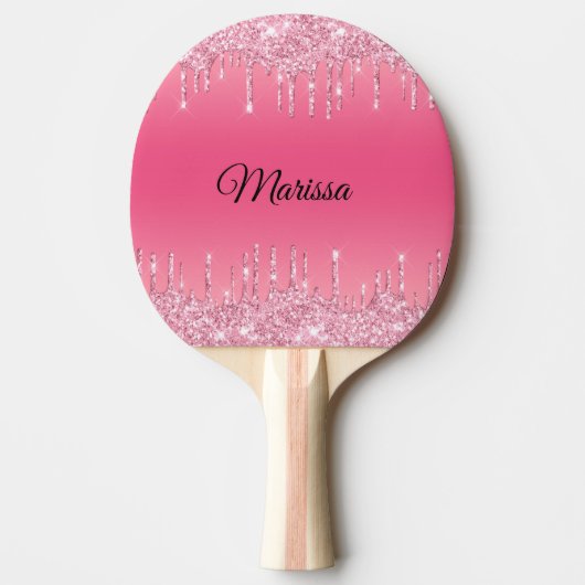 Hot-roze met mousserende zilverglitterschijven tafeltennisbatje (Voorkant)