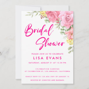 Hot-roze met Rozen Bridal Shower-uitnodiging Kaart