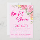 Hot-roze met Rozen Bridal Shower-uitnodiging Kaart (Voorkant)