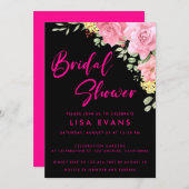 Hot-roze met Rozen Bridal Shower-uitnodiging Kaart (Voorkant / Achterkant)