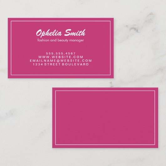 Hot-Roze met White Border Minimalist Visitekaartje (Voorkant / Achterkant)