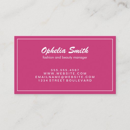 Hot-Roze met White Border Minimalist Visitekaartje (Voorkant)