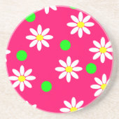 Hot-roze met White Daisy Pattern-Onderzetter Zandsteen Onderzetter (Voorkant)