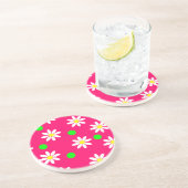 Hot-roze met White Daisy Pattern-Onderzetter Zandsteen Onderzetter (Zijkant)