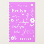Hot-roze met witte bloemen, aangepaste naamplanner planner (Voorkant)