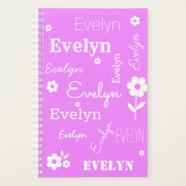 Hot-roze met witte bloemen, aangepaste naamplanner planner