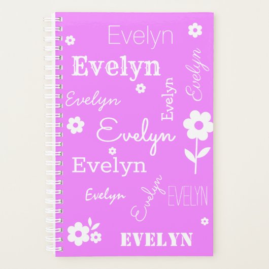 Hot-roze met witte bloemen, aangepaste naamplanner planner (Voorkant)