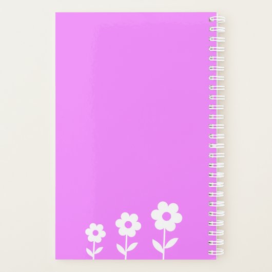 Hot-roze met witte bloemen, aangepaste naamplanner planner (Achterkant)