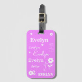 Hot Roze met witte bloemen, Gepersonaliseerd Bagagelabel (Voorkant (verticaal))
