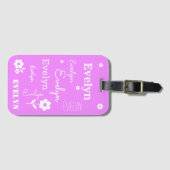 Hot Roze met witte bloemen, Gepersonaliseerd Bagagelabel (Voorkant (horizontaal))