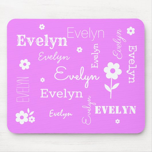 Hot-roze met witte bloemen, Gepersonaliseerd Muism Muismat (Voorkant)