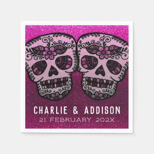 Hot-Roze metalen glazen zwarte witte suikerschedel Servet (Voorkant)