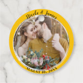 Hot roze minimale ronde foto bruiloft bedankjes labels (Achterkant)