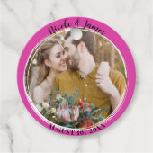 Hot roze minimale ronde foto bruiloft bedankjes labels (Voorkant)