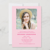 Hot roze minimalistische foto afstudeerfeest kaart (Achterkant)